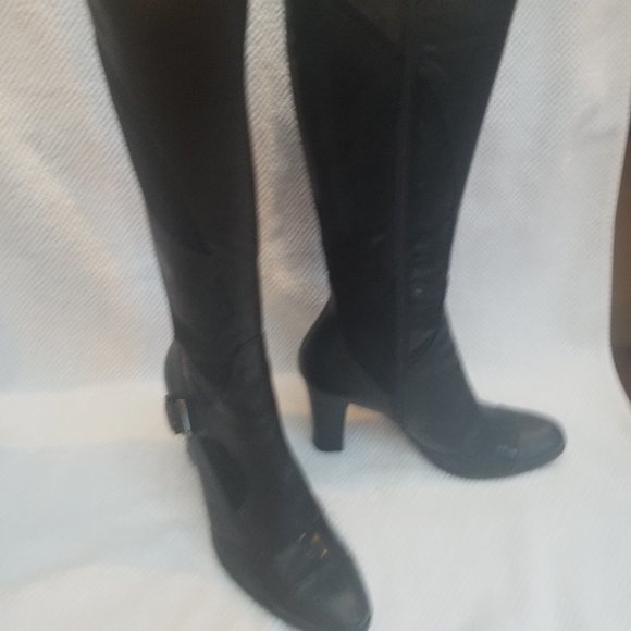 All leather new tall black winter boots - Picture 3 of 9